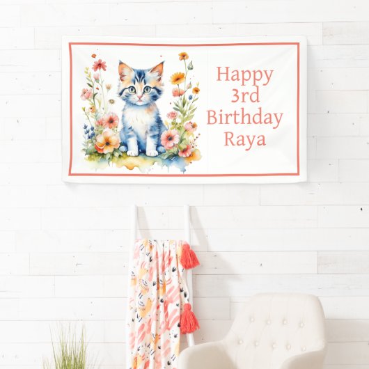 ハッピーバースデーパーソナライズされたスウィートキットン 横断幕 (インサイチュ)