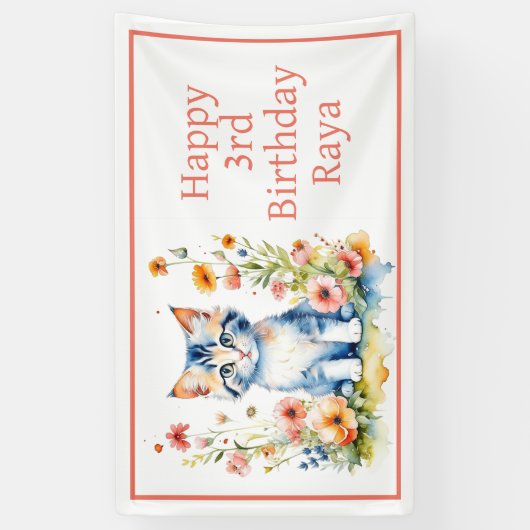 ハッピーバースデーパーソナライズされたスウィートキットン 横断幕 (縦)