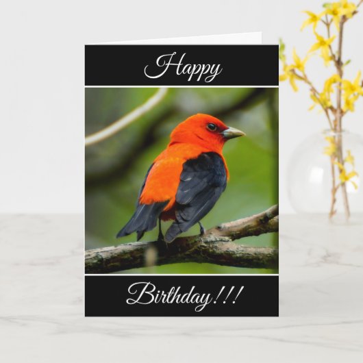 ハッピーバースデーパーソナライズされたスカーレットタネガーカード カード (黄色い花)