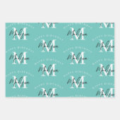 ハッピーバースデーパーソナライズされたティール(緑がかった色)モノグラム ラッピングペーパーシート (正面2)