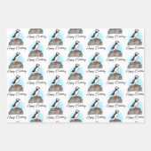 ハッピーバースデーパーソナライズされたパフィン ラッピングペーパーシート (正面)