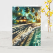 ハッピーバースデーパーソナライズされたビーチハウステーマド カード (黄色い花)