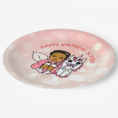 ハッピーバースデーパーソナライズされたフェアリーとユニコーン ペーパープレート (アングル)