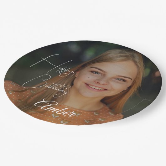 ハッピーバースデーパーソナライズされたフォト紙プレート ペーパープレート (アングル)