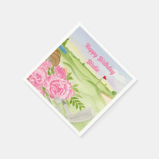 ハッピーバースデーパーソナライズされたプオーニーズオンゴルフコース スタンダードカクテルナプキン (角)