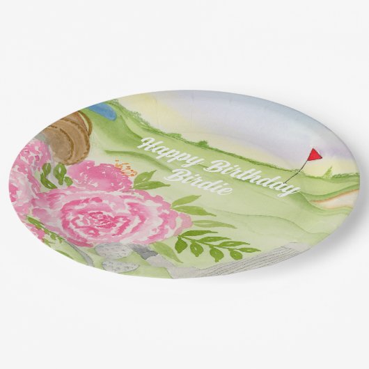 ハッピーバースデーパーソナライズされたプオーニーズオンゴルフコース ペーパープレート (アングル)