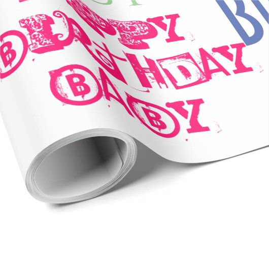 ハッピーバースデーパーソナライズされたベビーの名前と色 ラッピングペーパー (ロールコーナー)