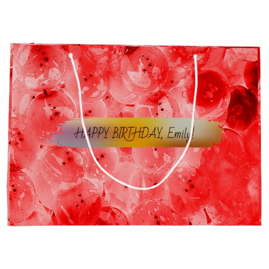 ハッピーバースデーパーソナライズされたモダン赤 ラージペーパーバッグ (裏面)
