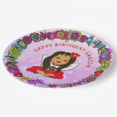 ハッピーバースデーパーソナライズされたユニコーンと妖精 ペーパープレート (アングル)