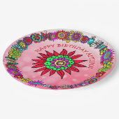 ハッピーバースデーパーソナライズされたユニコーンと妖精 ペーパープレート (アングル)