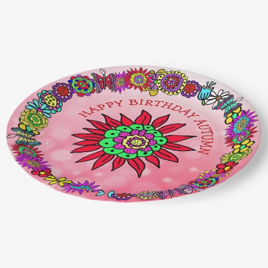 ハッピーバースデーパーソナライズされたユニコーンと妖精 ペーパープレート (アングル)