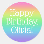 ハッピーバースデーパーソナライズされたレインボー ラウンドシール (正面)