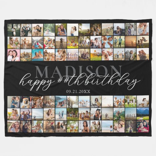 ハッピーバースデーパーソナライズされた写真コラージュ フリースブランケット (正面(横))