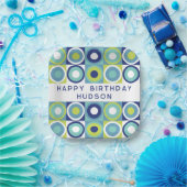 ハッピーバースデーパーソナライズされた幾何モダン図形 ペーパープレート (パーティー)