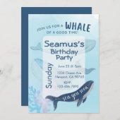 ハッピーバースデーパーソナライズされた招待状ブルーホエールホテル 招待状 (正面/裏面)