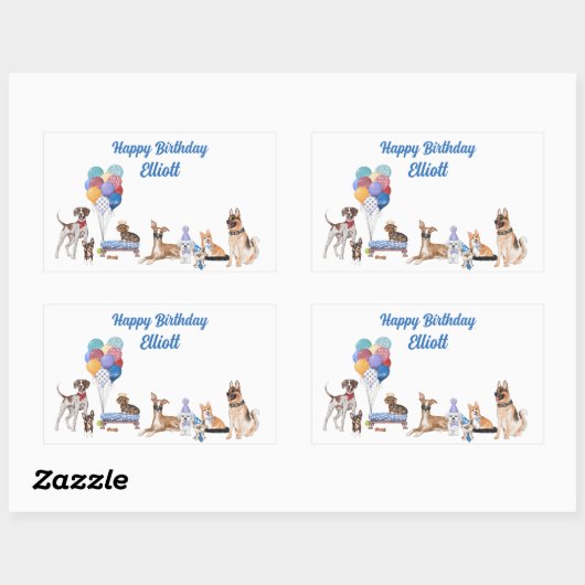 ハッピーバースデーパーソナライズされた犬の品種 長方形シール (シート)