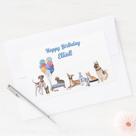 ハッピーバースデーパーソナライズされた犬の品種 長方形シール (封筒)