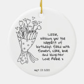 ハッピーバースデーパーソナライズされた記念 セラミックオーナメント (裏面)