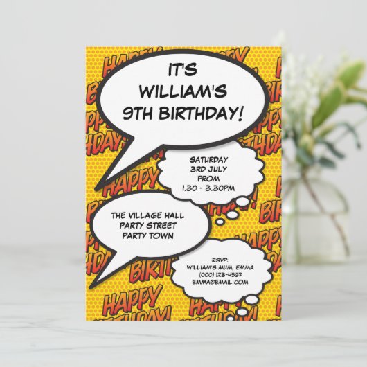 ハッピーバースデーパーティーおもしろいモダン任意の年齢 招待状 (スタンド正面)