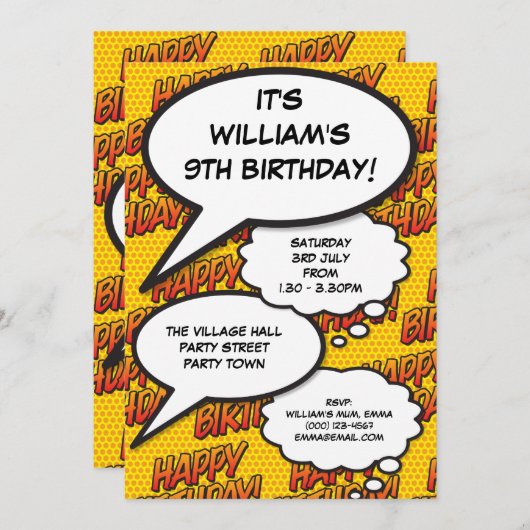 ハッピーバースデーパーティーおもしろいモダン任意の年齢 招待状 (正面/裏面)