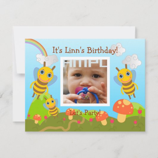 ハッピーバースデーパーティーとハチフレンドリー類 招待状 (正面)
