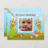 ハッピーバースデーパーティーとハチフレンドリー類 招待状 (正面/裏面)