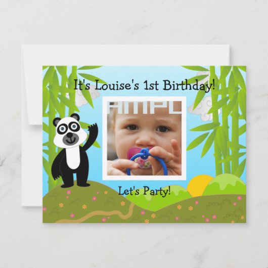 ハッピーバースデーパーティーとパンダ熊 招待状 (正面)