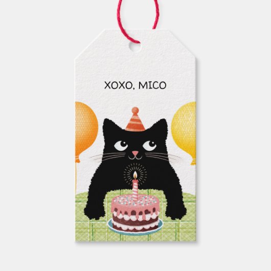 ハッピーバースデーパーティーのケーキと風船 ギフトタグ (正面)