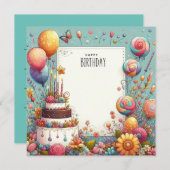 ハッピーバースデーパーティーの招待状とウィッシュズカード シーズンカード (正面/裏面)