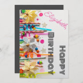 ハッピーバースデーパーティーはキャンディモノグラム名を好む シーズンカード (正面/裏面)