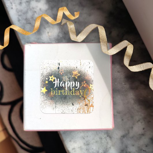 ハッピーバースデーパーティーは風船とギフトをスター スクエアシール