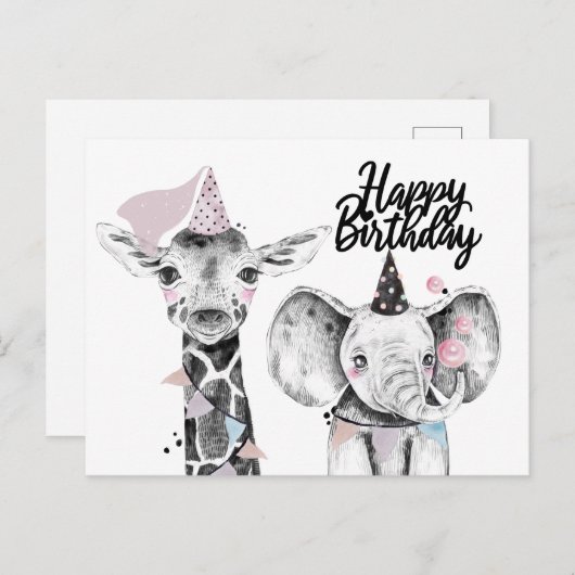 ハッピーバースデーパーティーアニマルズ ポストカード (正面/裏面)