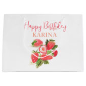 ハッピーバースデーパーティーイチゴ果実夏 ラージペーパーバッグ (正面)