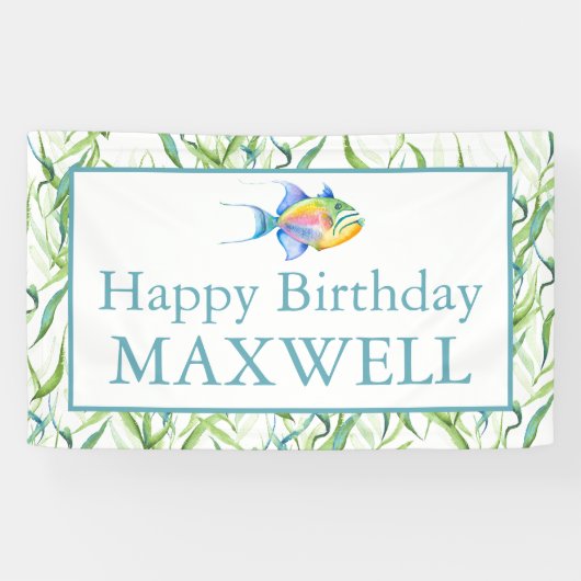 ハッピーバースデーパーティーシンボルや象徴ボーイ熱帯魚 横断幕 (横)