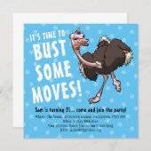 ハッピーバースデーパーティーダチョウ踊り漫画 招待状 (正面/裏面)