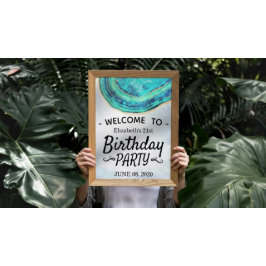 ハッピーバースデーパーティーティール（緑がかった色）金ゴールドアゲートゲイドウェルカム ポスター