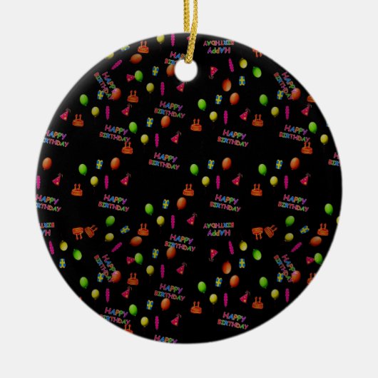 ハッピーバースデーパーティーデコールバルーンハットケーキ文字 セラミックオーナメント (正面)