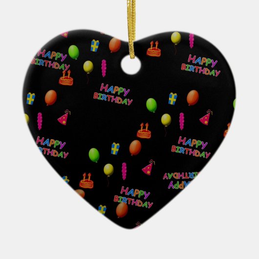ハッピーバースデーパーティーデコールバルーンハットケーキ文字 セラミックオーナメント (正面)