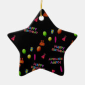 ハッピーバースデーパーティーデコールバルーンハットケーキ文字 セラミックオーナメント (正面)