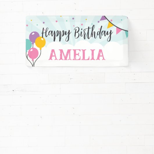 ハッピーバースデーパーティーバナーバルーン付きサイン 横断幕 (インサイチュ)