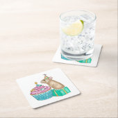 ハッピーバースデーパーティーピカカップケーキ スクエアペーパーコースター (インサイチュ)