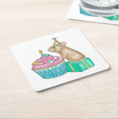 ハッピーバースデーパーティーピカカップケーキ スクエアペーパーコースター (アングル)