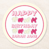 ハッピーバースデーパーティーピンクサーカス動物クラッカー ラウンドペーパーコースター (正面)