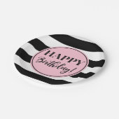ハッピーバースデーパーティーピンク白黒ストライプ  ペーパープレート (アングル)