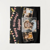 ハッピーバースデーパーティーフォトコラージュ楽しい背景 タペストリー (正面)