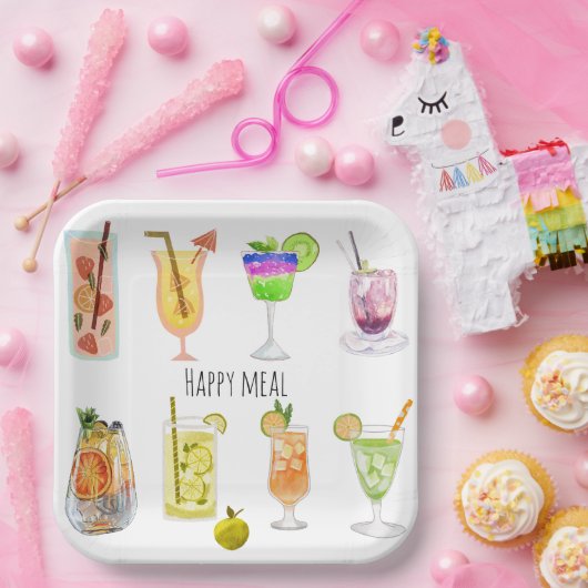 ハッピーバースデーパーティーユニークカクテルイメージホワイト ペーパープレート (パーティー)