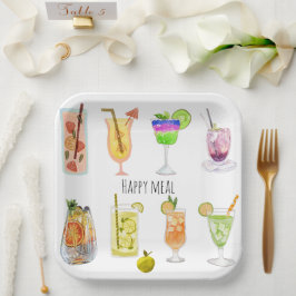 ハッピーバースデーパーティーユニークカクテルイメージホワイト ペーパープレート