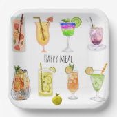 ハッピーバースデーパーティーユニークカクテルイメージホワイト ペーパープレート (正面)