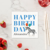 ハッピーバースデーパーティー動物ゼブラ名 スタンダードカクテルナプキン (インサイチュ)
