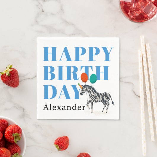 ハッピーバースデーパーティー動物ゼブラ名 スタンダードカクテルナプキン (インサイチュ)